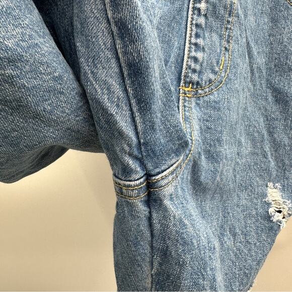 Carmar Denim Medium Wash Distressed Cropped Straight Leg Overalls Size‎ S - Picture 5 of 12